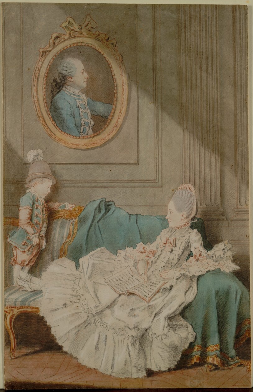 Madame Millin du Perreux és fia, festett portréval..., c. 1760. alkotó: Louis Carrogis dit Carmontelle