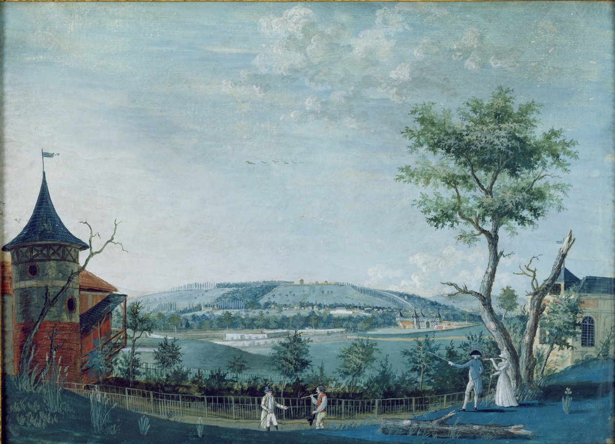 Az Ermitázs és a régi kastély a Le Raincy parkban, 1754-93 alkotó: Louis Carrogis dit Carmontelle