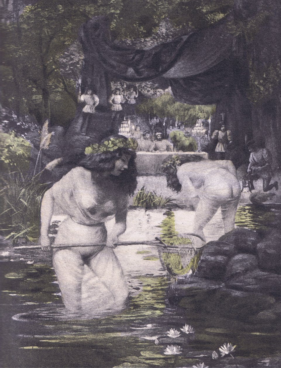 Ginerva és Isotta, illusztráció a Boccaccio Dekameronból, a Navarre Society 1930-as években (litho) alkotó: Louis Chalon