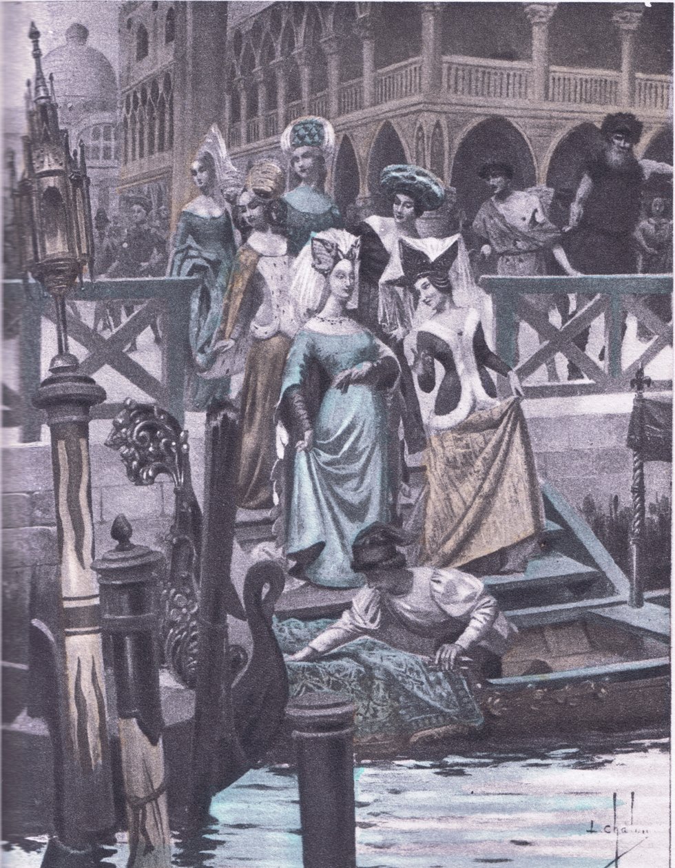 Zöld libák, illusztráció a Boccaccio Dekameronból, a Navarre Society 1930-as évekből (litho) alkotó: Louis Chalon