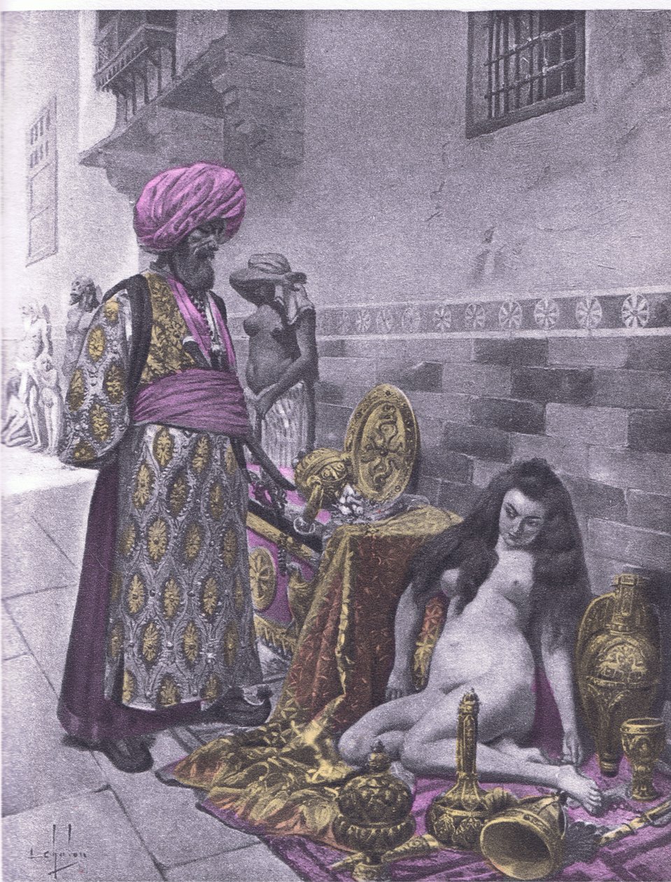 Osbech és a foglyok, illusztráció a Boccaccio Dekameronból, a Navarra Társaság által kiadott 1930-as évek (litho) alkotó: Louis Chalon