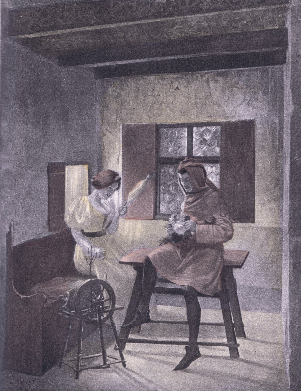 Simona fonó, illusztráció a Decameron of Boccaccioból, a Navarre Society kiadása 1930-as években (litho) alkotó: Louis Chalon