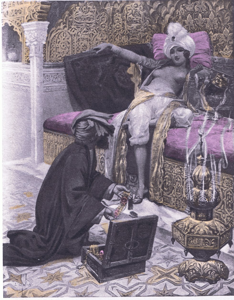 Tunisz királyának lánya, Boccaccio Dekameron illusztrációja, a Navarre Society kiadása 1930-as években (litho) alkotó: Louis Chalon
