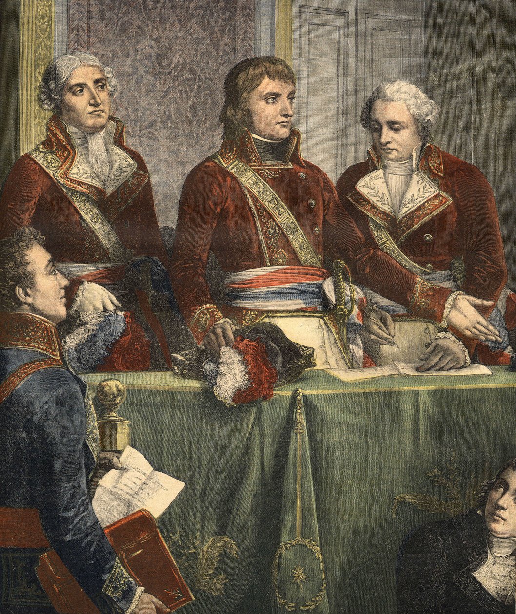 Az Államtanács felállítása a Palais du Petit Luxembourgban 1799. december 25-én (metszet) alkotó: Louis Charles Auguste Couder