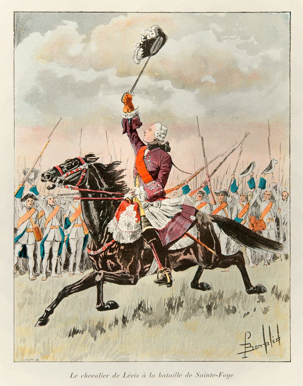 Bombázta Lajos (1862 - 1927); A Chevalier de Levis (Francois Gaston de Levis 1719 - 1787) a Sainte Foy-i csatában 1760-ban az angolok ellen; Eugene Guenin Új-Franciaország története - 1900 - Coll, rész. alkotó: Louis Charles Bombled