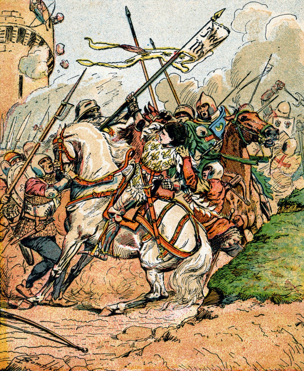 Jeanne of Arc elfogása Compiegne-ben, 1900 körül (illusztráció) alkotó: Louis Charles Bombled