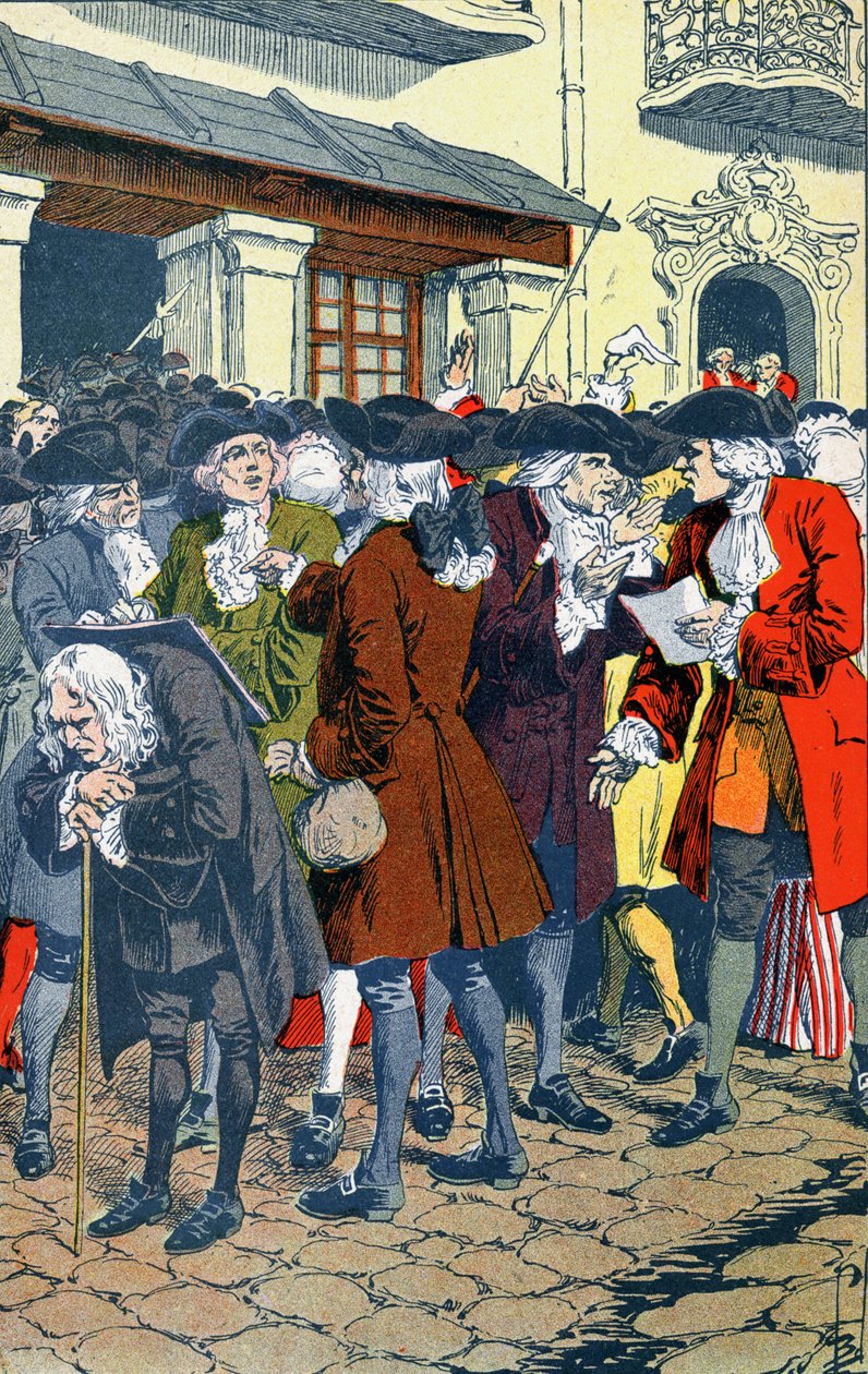 Tömeg a Law Bank előtt alkotó: Louis Charles Bombled