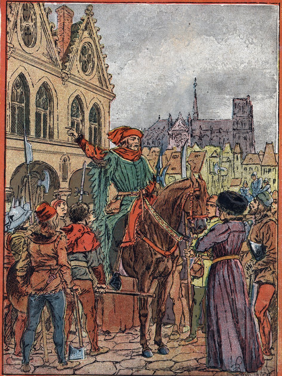 Etienne Marcel, prevot des marchands (1315-1358), aki 1357 júliusában megvásárolta a Place de Greve-i Maison des Pillars-t (Etienne Marcel politikus, a párizsi kereskedők prépostja megvásárolta az úgynevezett Maison aux Pillars-t ("Oszlopok Háza") nevében  alkotó: Louis Charles Bombled