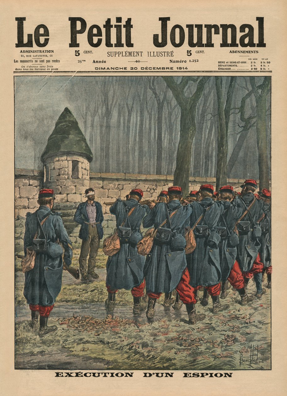 Egy kém kivégzése, a „Le Petit Journal” címlapjának illusztrációja, illusztráció, 1914. december 20. alkotó: Louis Charles Bombled