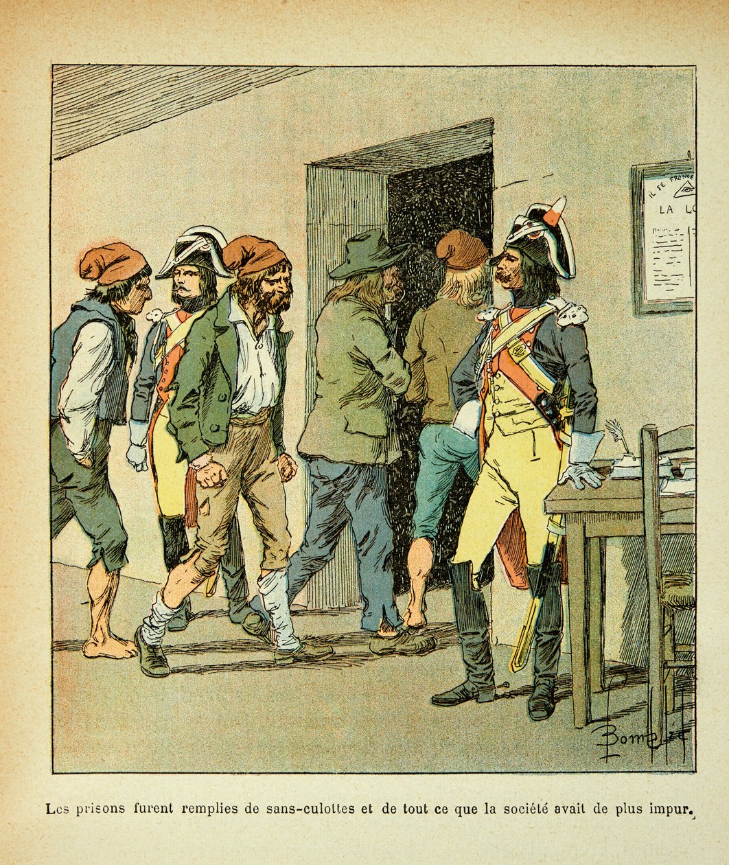 Bombled Louis (1862-1927) illusztrációja Emmanuel de Las Cases (1766-1842) gróf „Szent Heléna emlékműve” című könyvéből: A francia forradalom idején megteltek a börtönök, Magángyűjtemény alkotó: Louis Charles Bombled