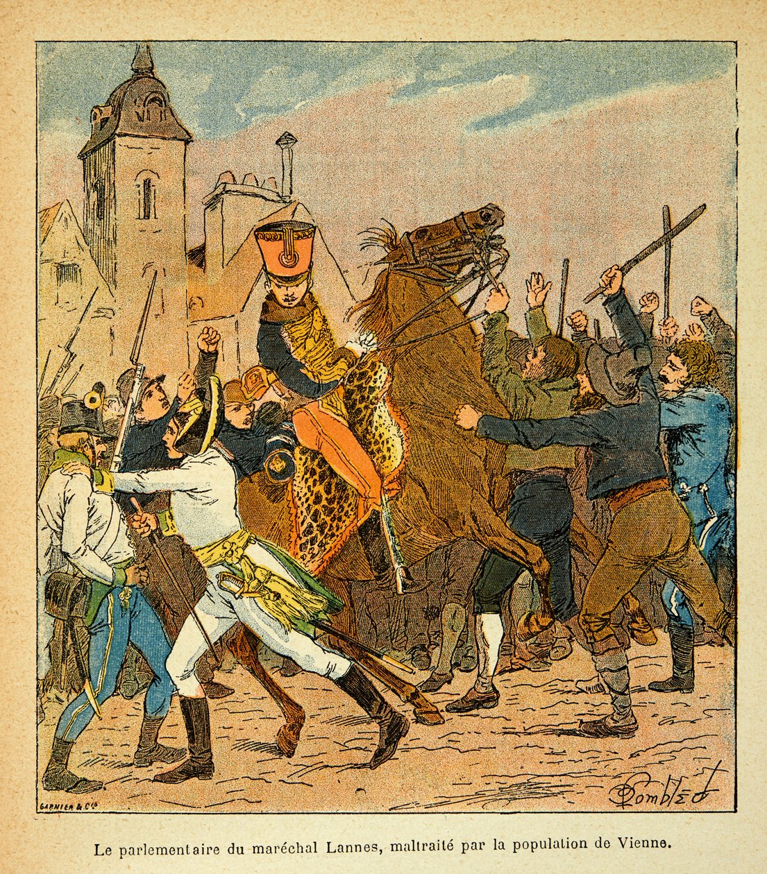 Bombled Louis (1862-1927) illusztrációja Emmanuel de Las Cases (1766-1842) gróf „Szent Heléna emlékműve” című könyvéből: Marechal Lannes parlamenti képviselője, akit Bécs lakossága rosszul bánt, Magángyűjtemény alkotó: Louis Charles Bombled