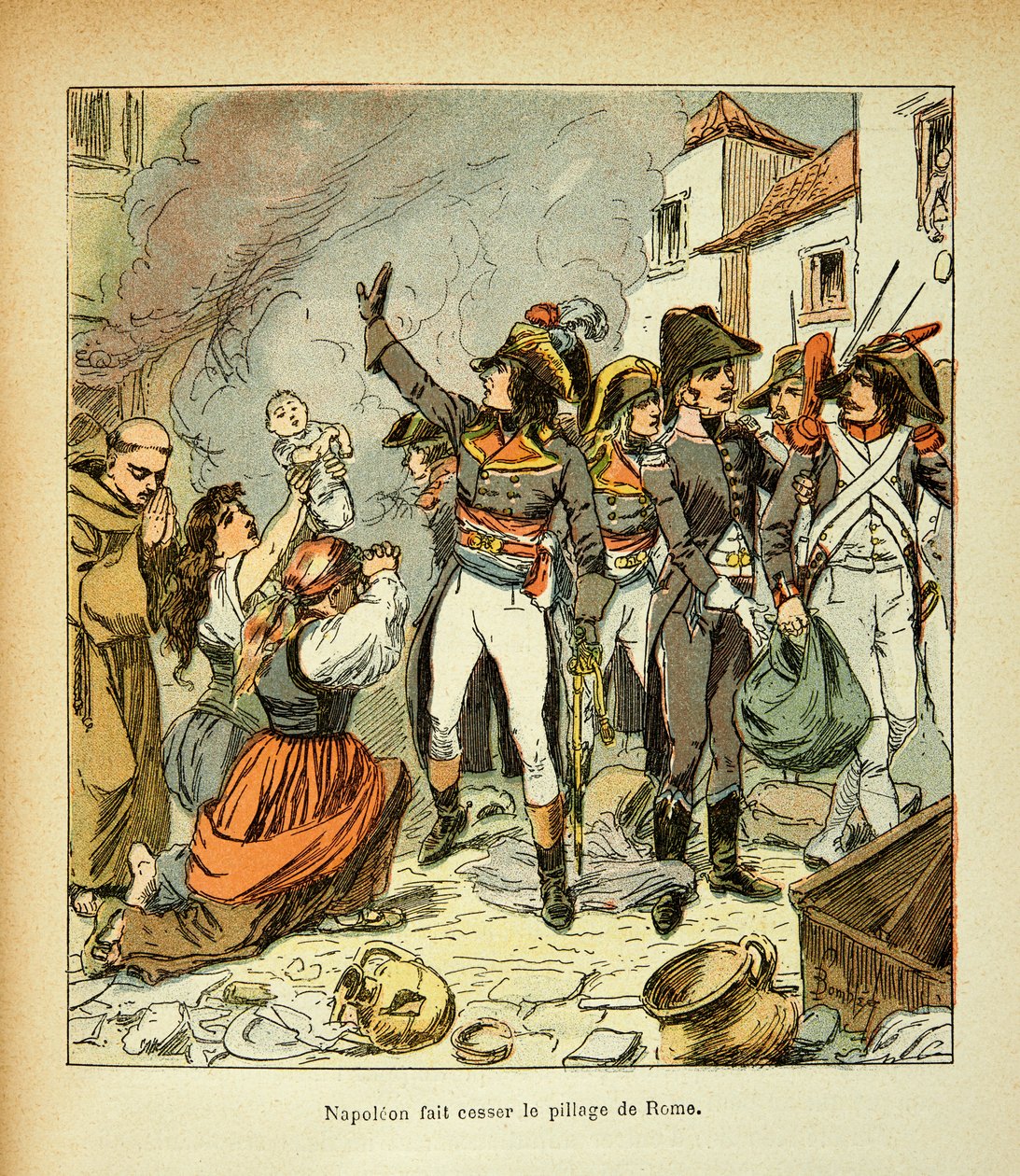 Bombled Louis (1862-1927) illusztrációja Emmanuel de Las Cases (1766-1842) gróf „Szent Heléna emlékműve” című könyvéből: Bonaparte megszünteti Róma kifosztását, Magángyűjtemény alkotó: Louis Charles Bombled