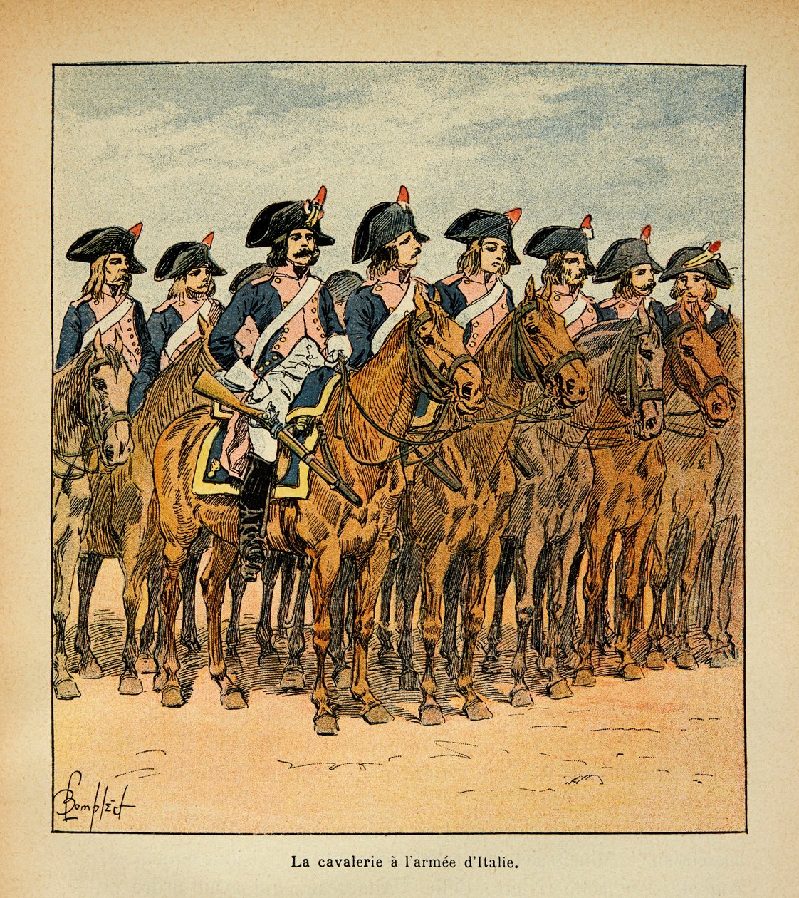 Bombled Louis (1862-1927) illusztrációja gróf Emmanuel de Las Cases (1766-1842) „Szent Heléna emlékműve” című könyvéből: Lovasság az olasz hadsereggel, magángyűjtemény alkotó: Louis Charles Bombled