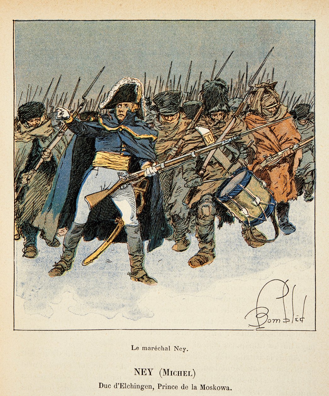 Bombázott Lajos (1862-1927) illusztrációja Emmanuel de Las Cases (1766-1842) gróf „Szent Heléna emlékműve” című könyvéből: Marechal Michel Ney (1769-1815), Elchingen hercege, Moszkova hercegének portréja , Oroszország visszavonulása idején a Private Collec alkotó: Louis Charles Bombled