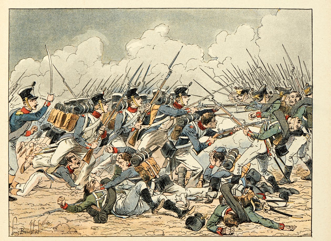 Illusztráció a „Les heros du Siecle” című könyvből, Dick de Lonlay anekdotikus szavai, Louis Bombled (1862-1927) illusztrálta alkotó: Louis Charles Bombled