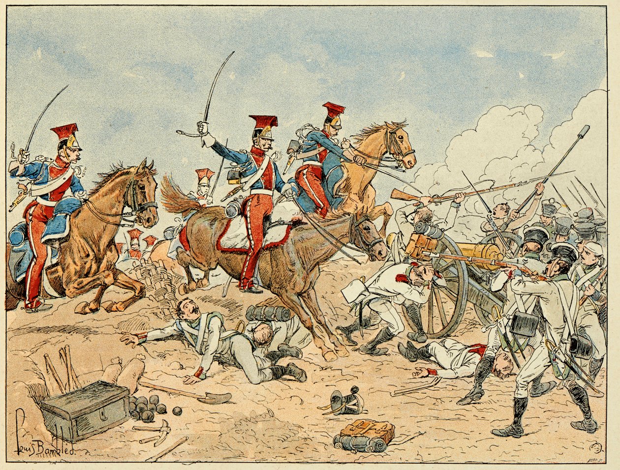 Illusztráció a "The Heros of the Siecle" című könyvből, Dick de Lonlay anekdotikus elbeszélései, Louis Bombled (1862-1927) illusztrációjával. alkotó: Louis Charles Bombled