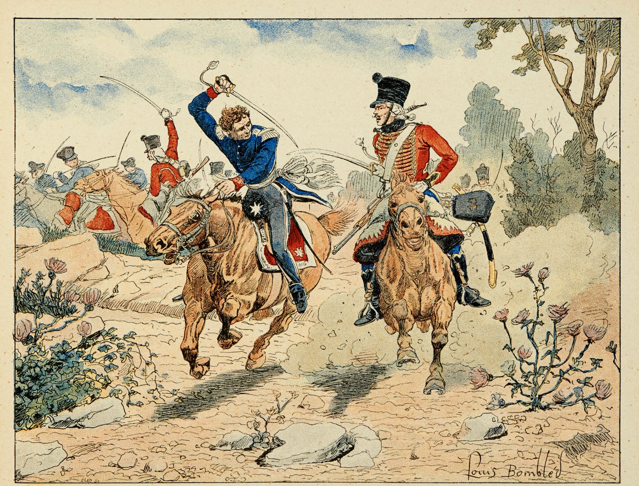 Illusztráció a "The Heros of the Siecle" című könyvből, Dick de Lonlay anekdotikus elbeszélései, Louis Bombled (1862-1927) illusztrációjával. alkotó: Louis Charles Bombled