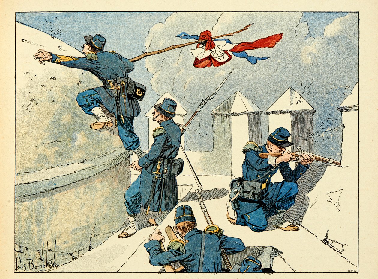 Illusztráció az „Az évszázad hősei” című könyvből, Dick de Lonlay anekdotikus szavai és Louis Bombled (1862-1927) illusztrálása alkotó: Louis Charles Bombled
