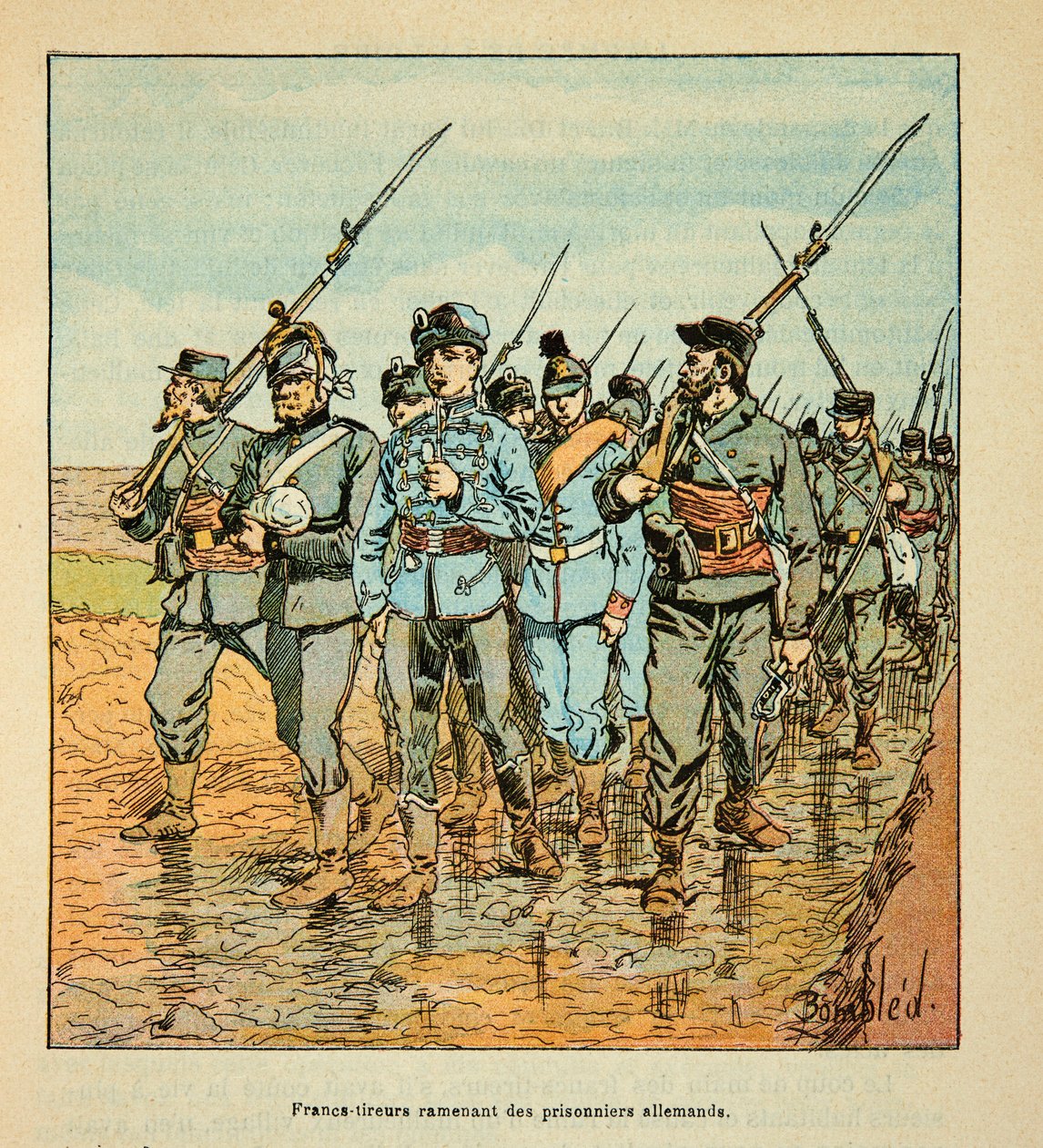 A Loire hadserege, Eugene Sergent, Grenest mellett, illusztrálta: Louis Bombled (1862-1927) (Francia-német háború; 1870-1871-es hadjárat): Freesinchers visszahozza a német foglyokat 1870 októberében, Magángyűjtemény alkotó: Louis Charles Bombled