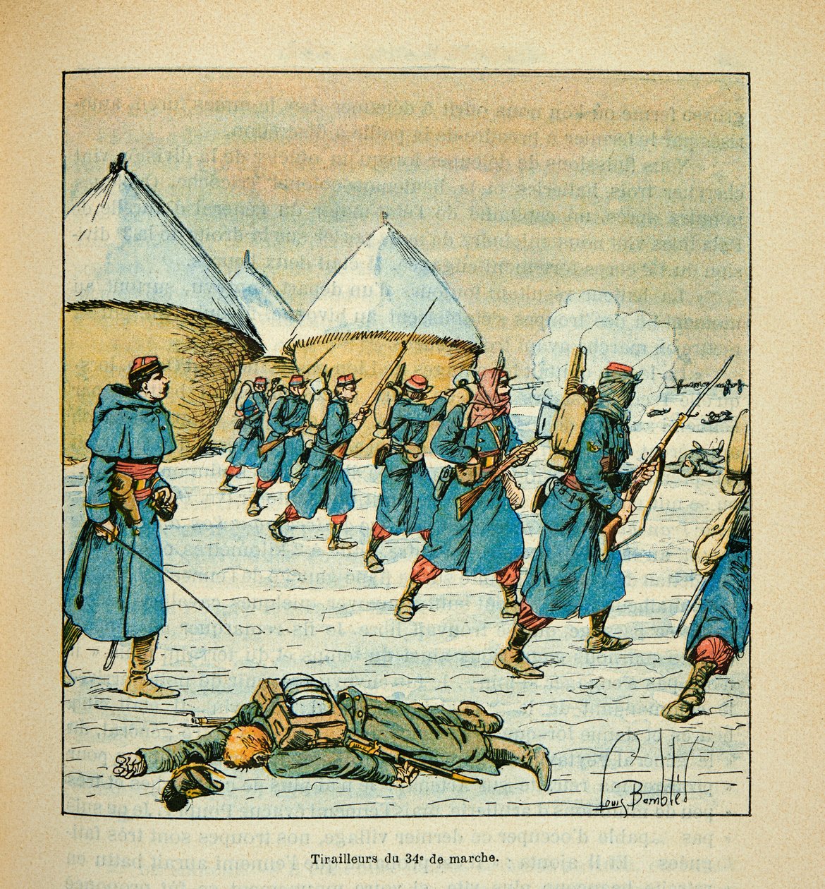 A Loire hadserege, Eugene Sergent, Grenest, illusztrálta: Louis Bombled (1862-1927) (francia-német háború; hadjárat 1870-1871): Tirailleurs du 34, eme de marche aux combats de Poupry 1870 decemberében, részleges Gyűjtemény alkotó: Louis Charles Bombled
