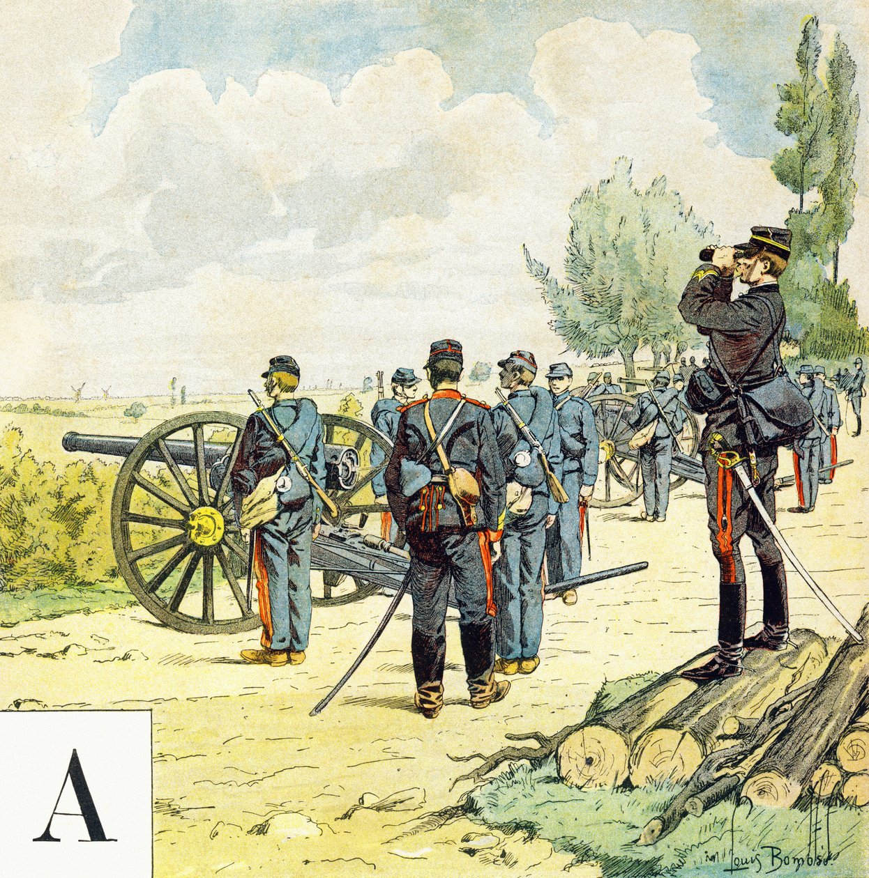 A betű: Gunners, "Je serai soldat" (Katona leszek) - Katonai ábécé alkotó: Louis Charles Bombled