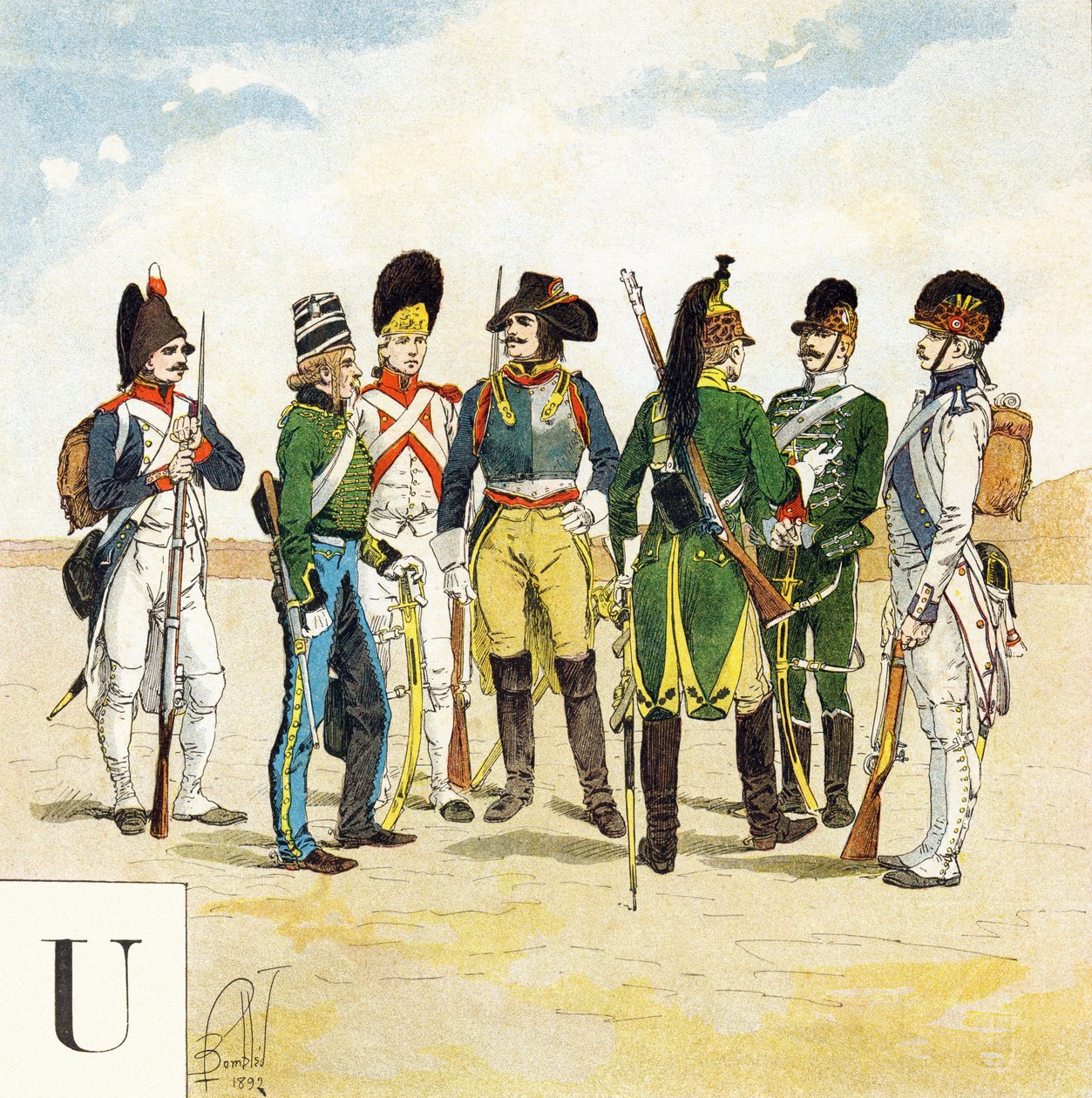 U betű: A francia hadsereg egyenruhája, "Je serai soldat" (Katona leszek) - Katonai ábécé alkotó: Louis Charles Bombled