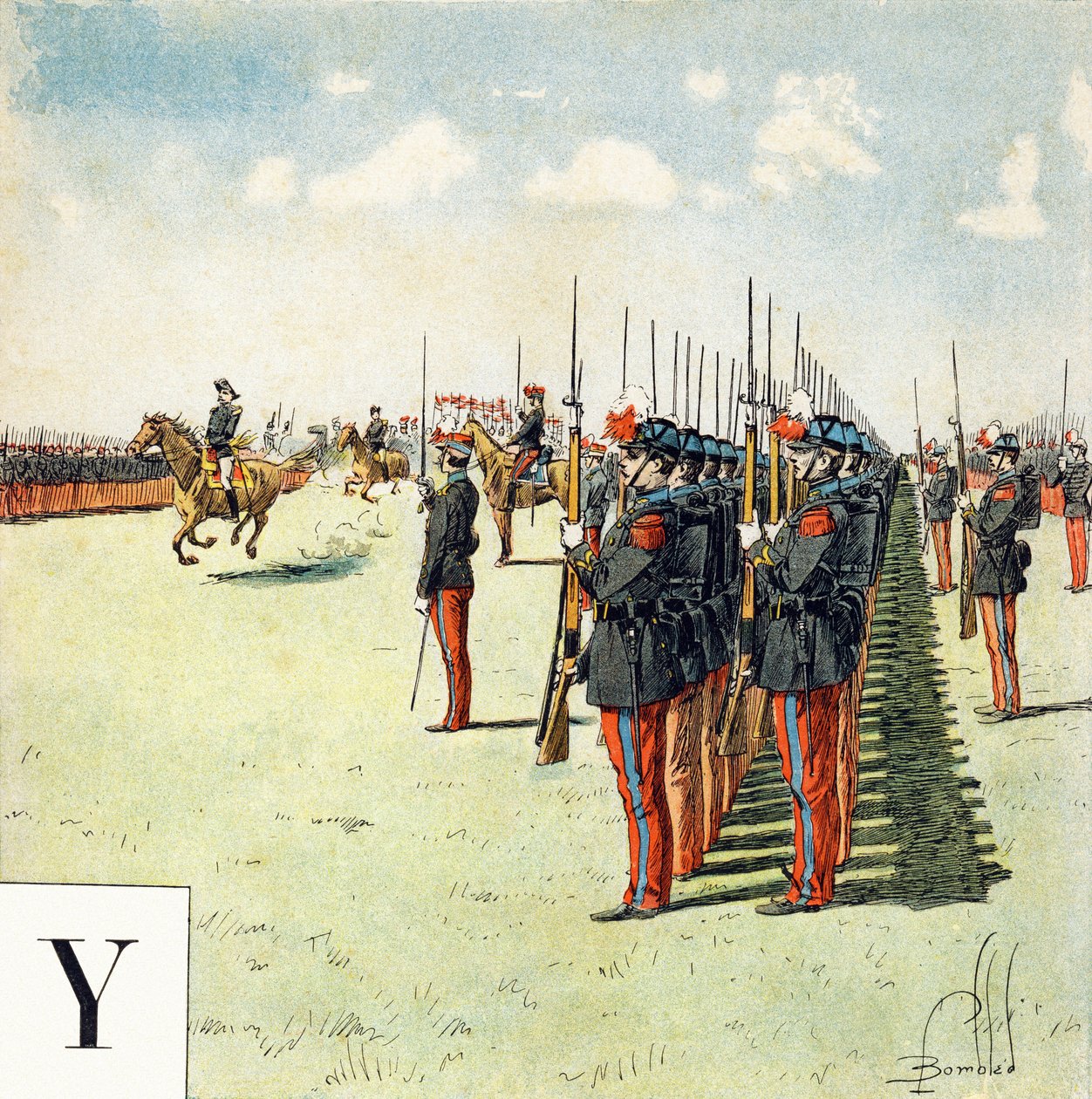 Y betű: a Saint Cyr (Saint-Cyr) katonai iskola tanulói, "Je serai soldat" (katona leszek) - Katonai ábécé alkotó: Louis Charles Bombled