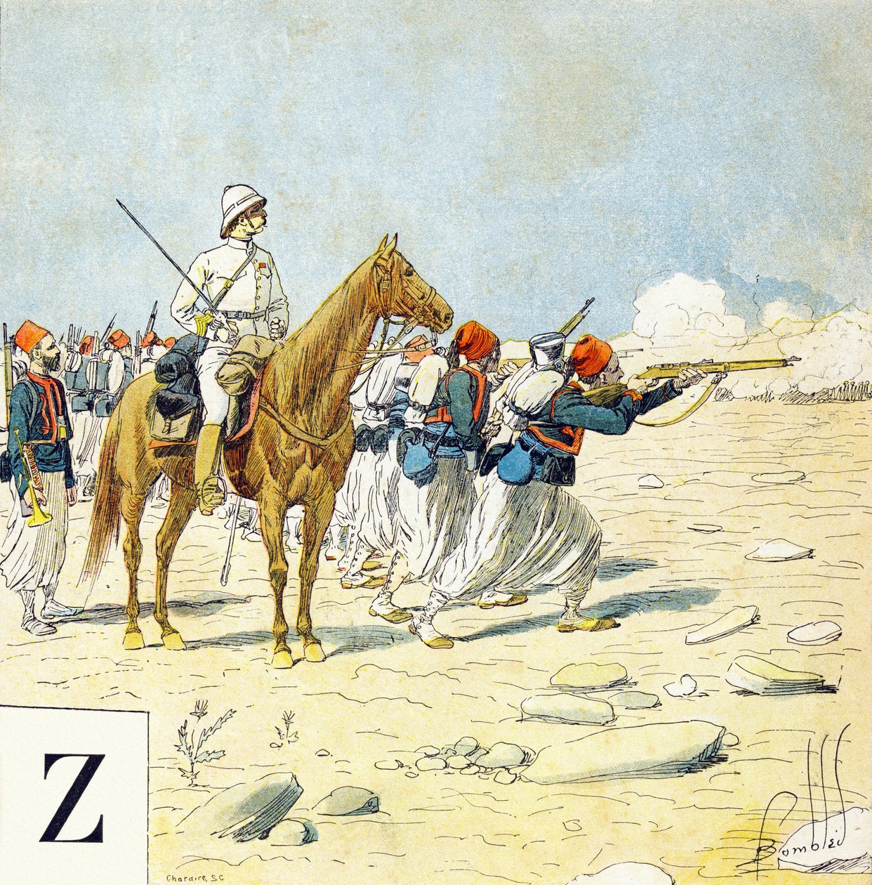 Z betű: Zouaves, "Je serai soldat"( Katona leszek) - Katonai ábécé alkotó: Louis Charles Bombled
