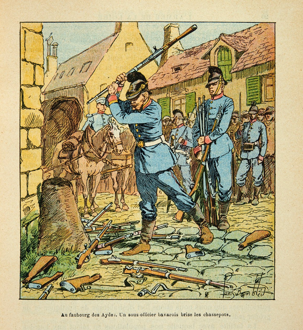 Eugene Sergent, Grenest néven ismert Armee de la Loire, Louis Bombled (1862-1927) illusztrálásával (francia-német háború; 1870-1871-es hadjárat): Orléans városának 1870. októberi elfoglalása után egy bajor altiszt megtörte a vadászokat. (puska maradt alkotó: Louis Charles Bombled
