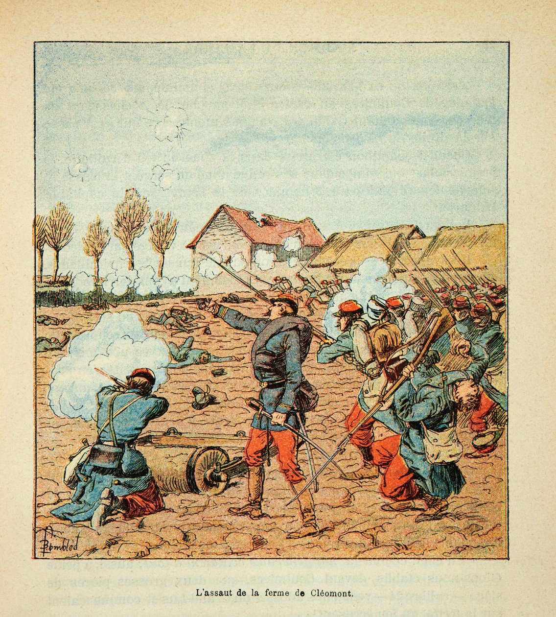 A Loire armee, Eugene Sergent, Grenest, illusztrálta: Louis Bombled (1862-1927) (francia-német háború; hadjárat 1870-1871): Coulmiers-i csata 1870. november 9-én, a franciák támadása Cleomontnál Farm, Magángyűjtemény alkotó: Louis Charles Bombled