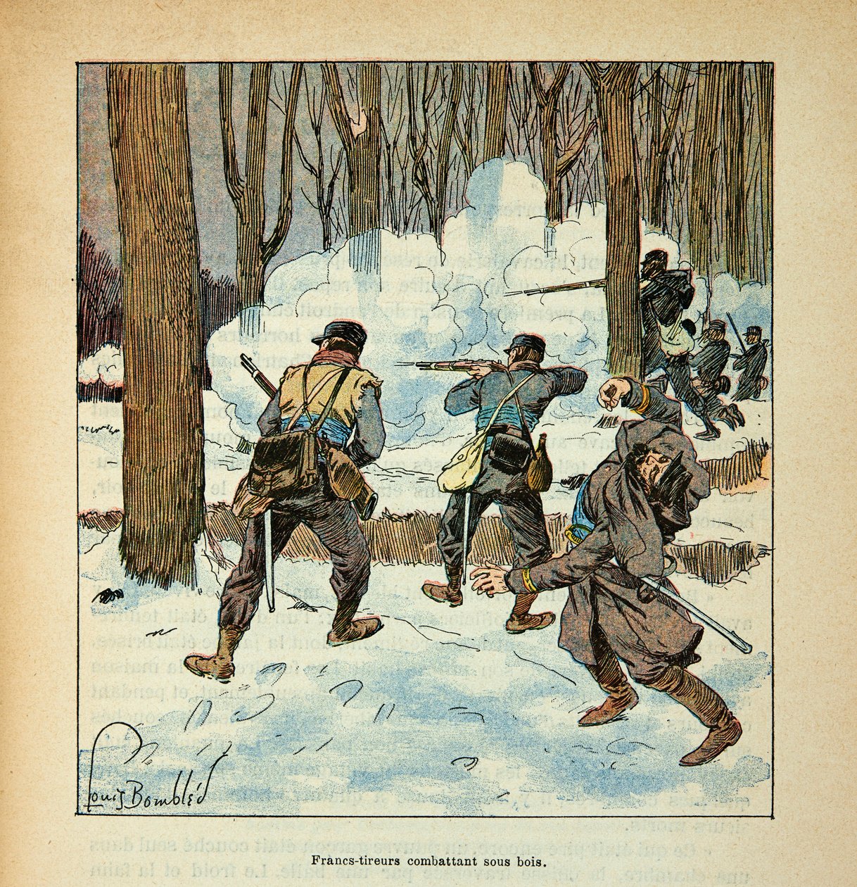 Eugene Sergent, Grenest néven ismert, Louis Bombled (1862-1927) által illusztrált A Loire menti hadsereg (francia-német háború; 1870-1871-es hadjárat): Francs shooters francia harcos fa alatt, magángyűjtemény alkotó: Louis Charles Bombled