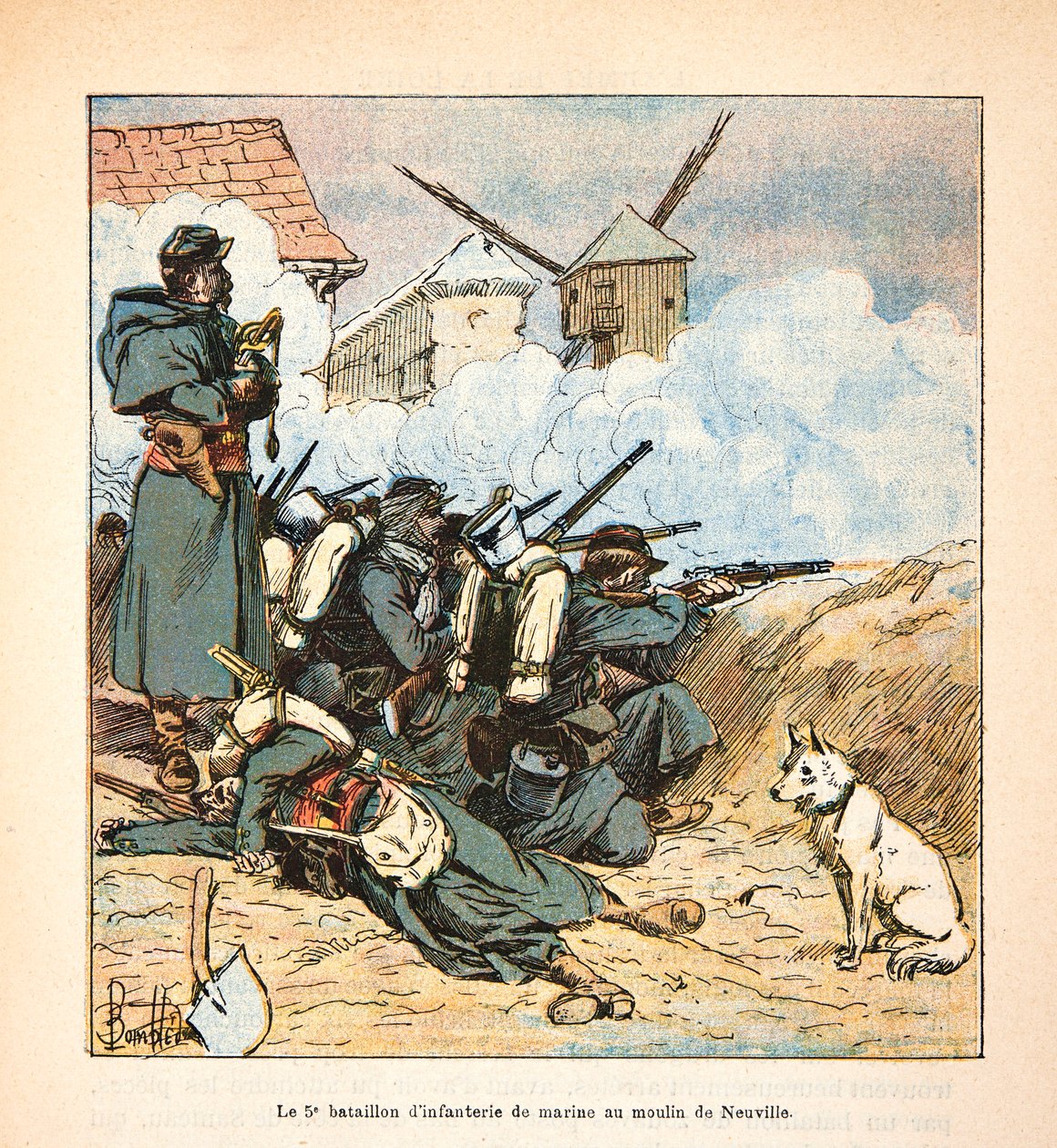 Eugene Sergent, Grenest néven ismert, Louis Bombled (1862-1927) által illusztrált A Loire menti hadsereg (francia-német háború; 1870-1871-es hadjárat): Az 5. tengerészgyalogsági zászlóalj a Neuville aux bois-i malomnál 1870 decemberében, magángyűjtemény. alkotó: Louis Charles Bombled