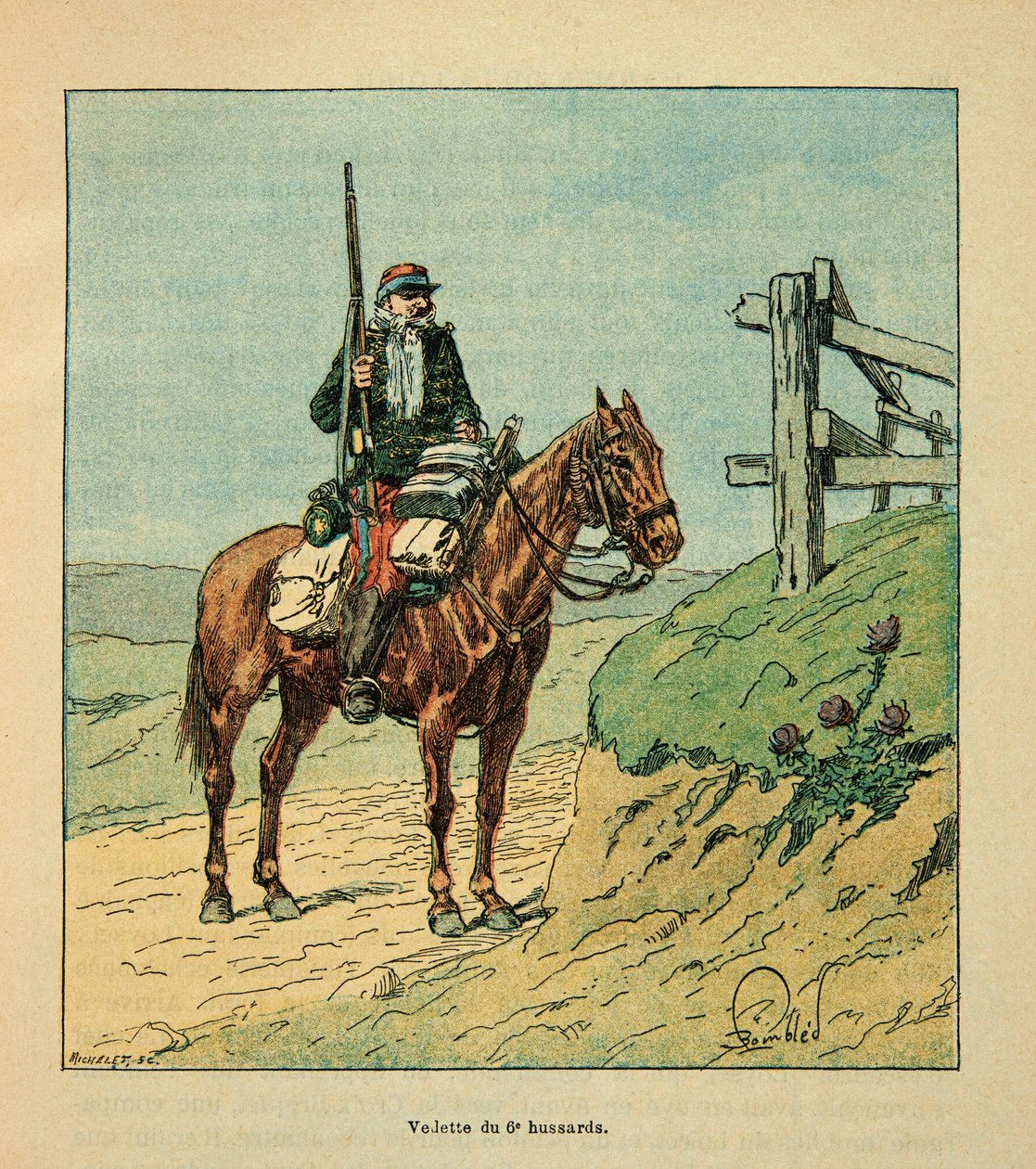 Eugene Sergent, Grenest néven ismert, Louis Bombled (1862-1927) által illusztrált A Loire menti hadsereg (francia-német háború; 1870-1871-es hadjárat): A 6. huszárezred csillaga a Toury-i csatában, 1870 októberében, magángyűjtemény. alkotó: Louis Charles Bombled