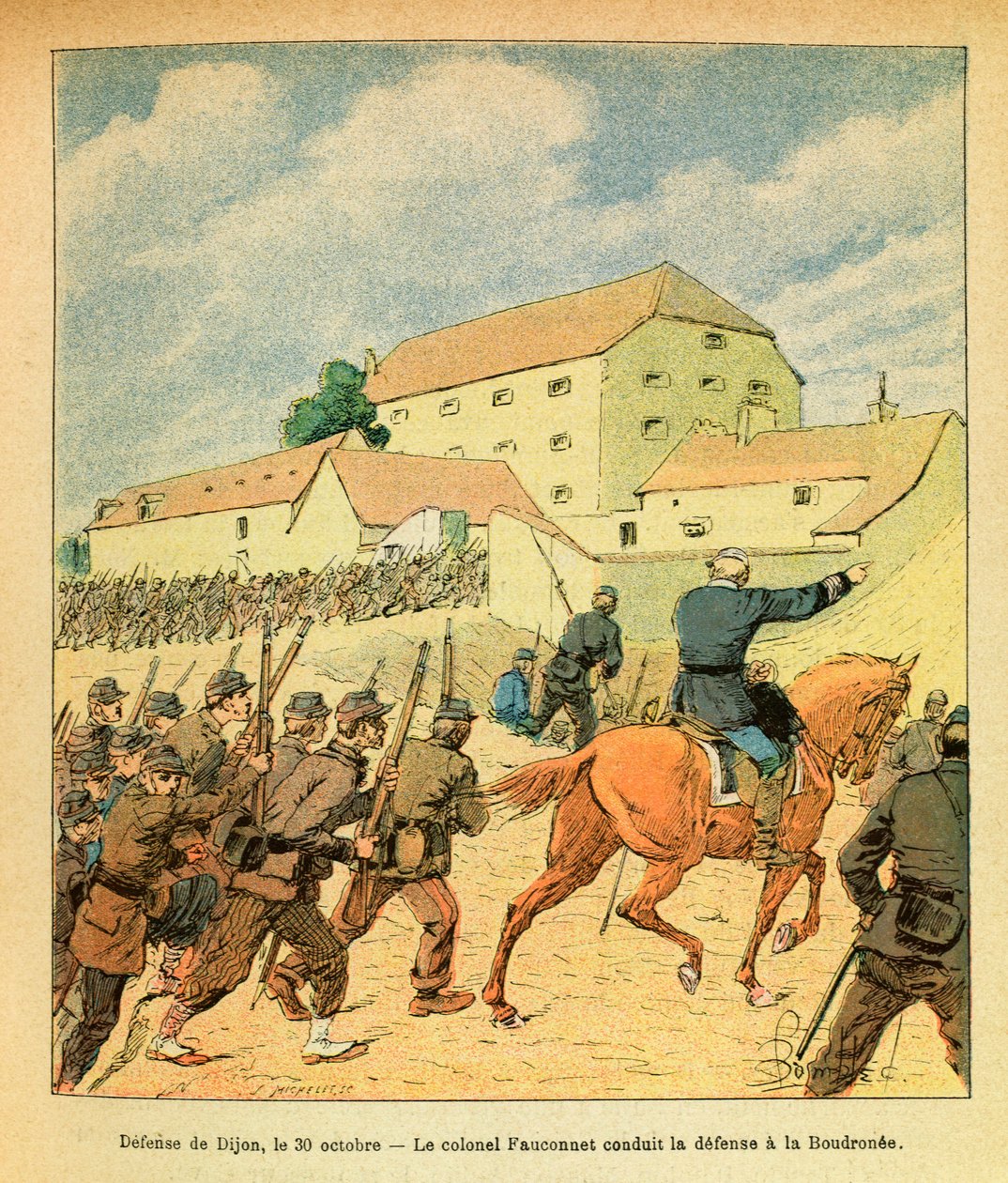Eugene Sergeant keleti hadereje, Grenest mellett, Louis Bombled (1862-1927) illusztrálásával (francia-német háború; 1870-1871 kampány): Dijon város védelme október 30-án alkotó: Louis Charles Bombled