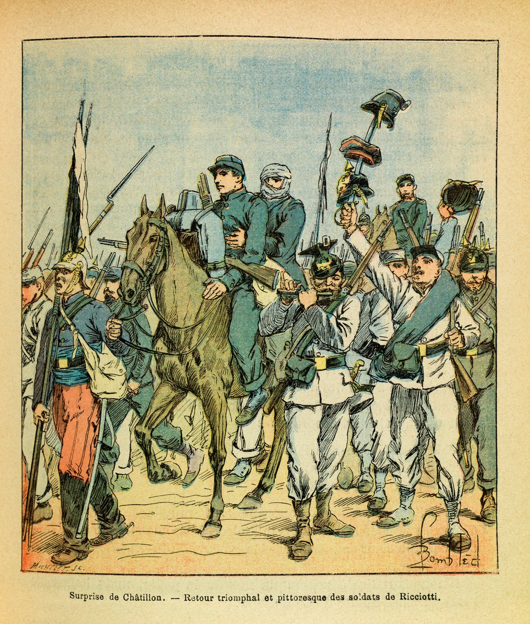 Eugene Sergeant keleti hadereje, Grenest mellett, Louis Bombled (1862-1927) illusztrálásával (francia-német háború; hadjárat 1870-1871): Ricciotti csapatai a chatillon sur Seine-i csata során 1870 novemberében, magángyűjtemény alkotó: Louis Charles Bombled