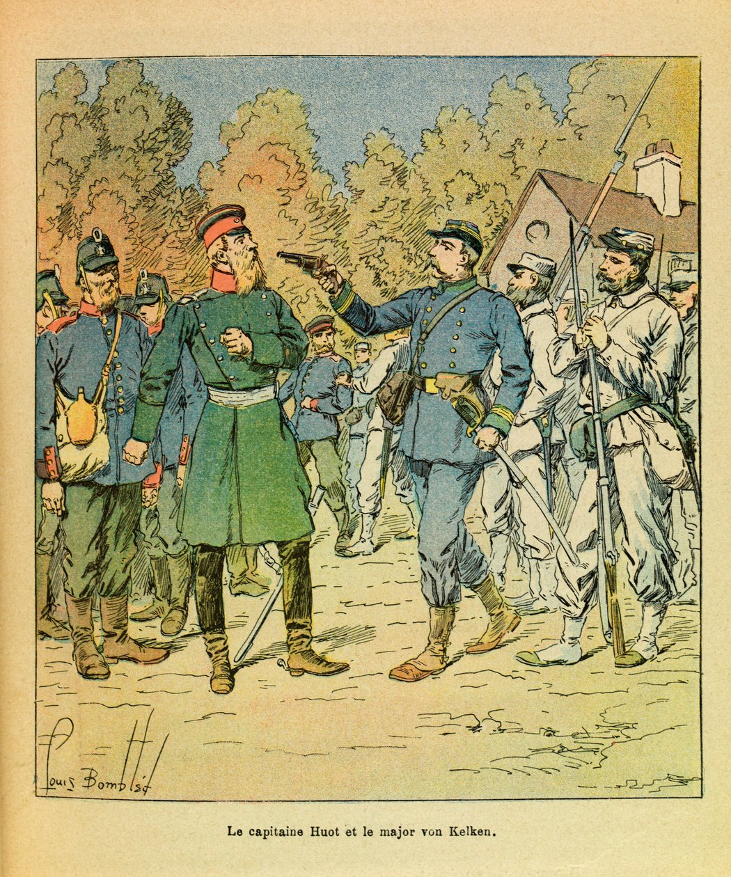 Eugene Sergeant keleti hadereje, Grenest mellett, Louis Bombled (1862-1927) illusztrálásával (francia-német háború; hadjárat 1870-1871): Franche Comte-ban a Huot Freiciners kapitánya Raze keze alatt elfogta Von Kelken őrnagyot. 1870. október 30., Pr alkotó: Louis Charles Bombled