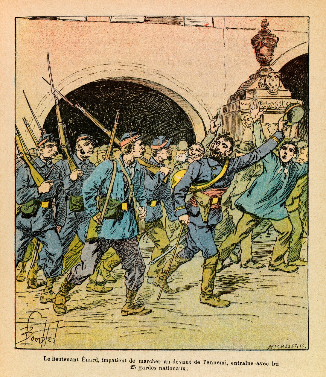 Eugene Sergeant keleti hadereje, Grenest mellett, Louis Bombled (1862-1927) illusztrálásával (francia-német háború; hadjárat 1870-1871): Az 1870. októberi epinali harcok során Enard hadnagy lelkesen lépkedett az ellenség előtt. vezette vele a Nati alkotó: Louis Charles Bombled