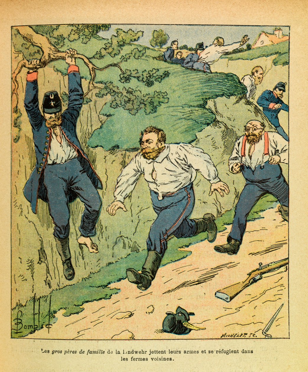 Eugene Sergeant keleti hadserege, illusztrálta Louis Bombled (1862-1927) (francia-német háború; hadjárat 1870-1871): német csapatok menekültek a Szajna melletti Chatillonból Ricciotti Garibaldi csapatai előtt 1870 novemberében, Magángyűjtemény alkotó: Louis Charles Bombled