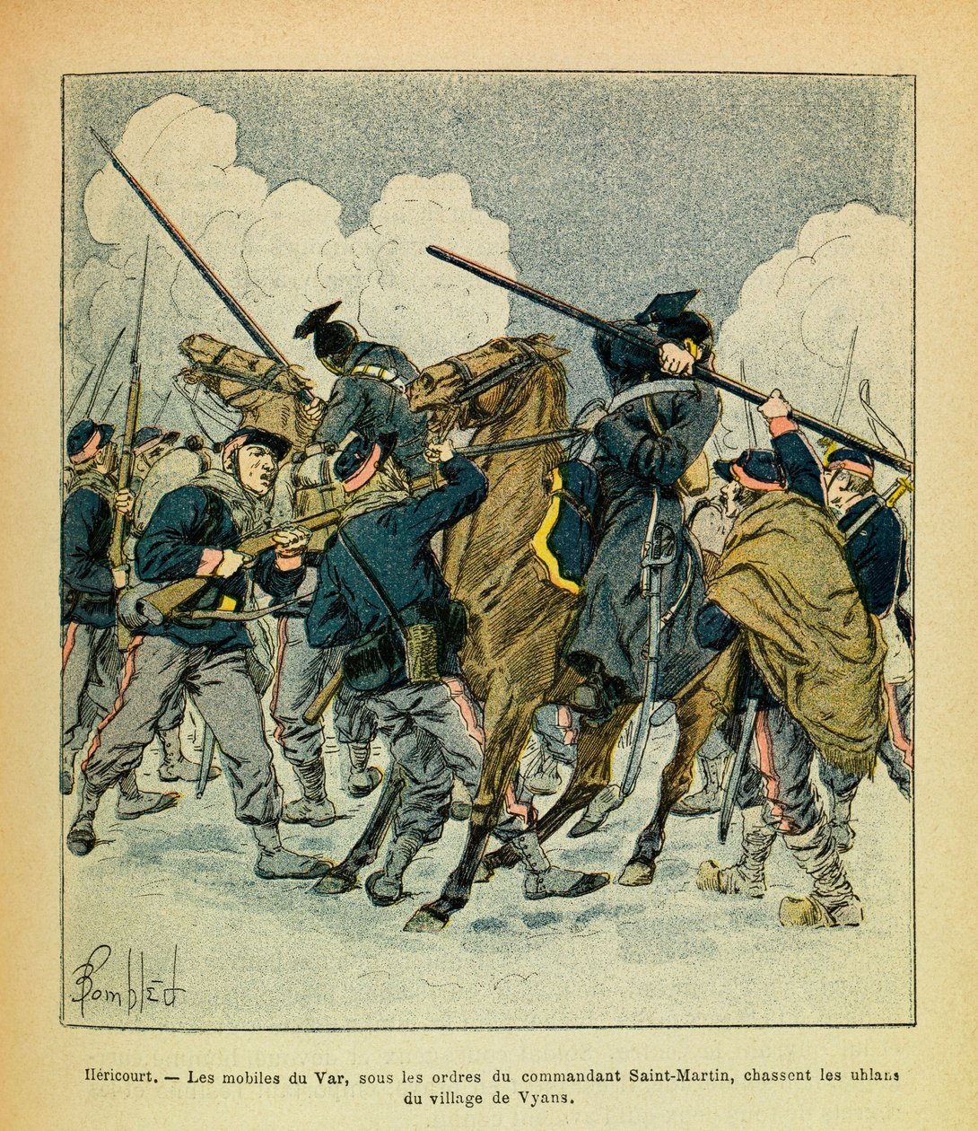 Eugene Sergeant keleti hadereje, Grenest néven, Louis Bombled (1862-1927) illusztrálásával (francia-német háború; hadjárat 1870-1871): 1871. január, Hericourt, a Var indítékai, a parancsnok utasítására Szent Márton, vadászd az ulánusokat f alkotó: Louis Charles Bombled