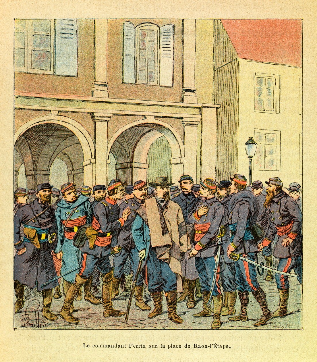 Eugene Sergeant keleti hadereje, Grenest néven, Louis Bombled (1862-1927) illusztrálásával (francia-német háború; 1870-1871 kampány): Perrin parancsnok a Place de Raon-l