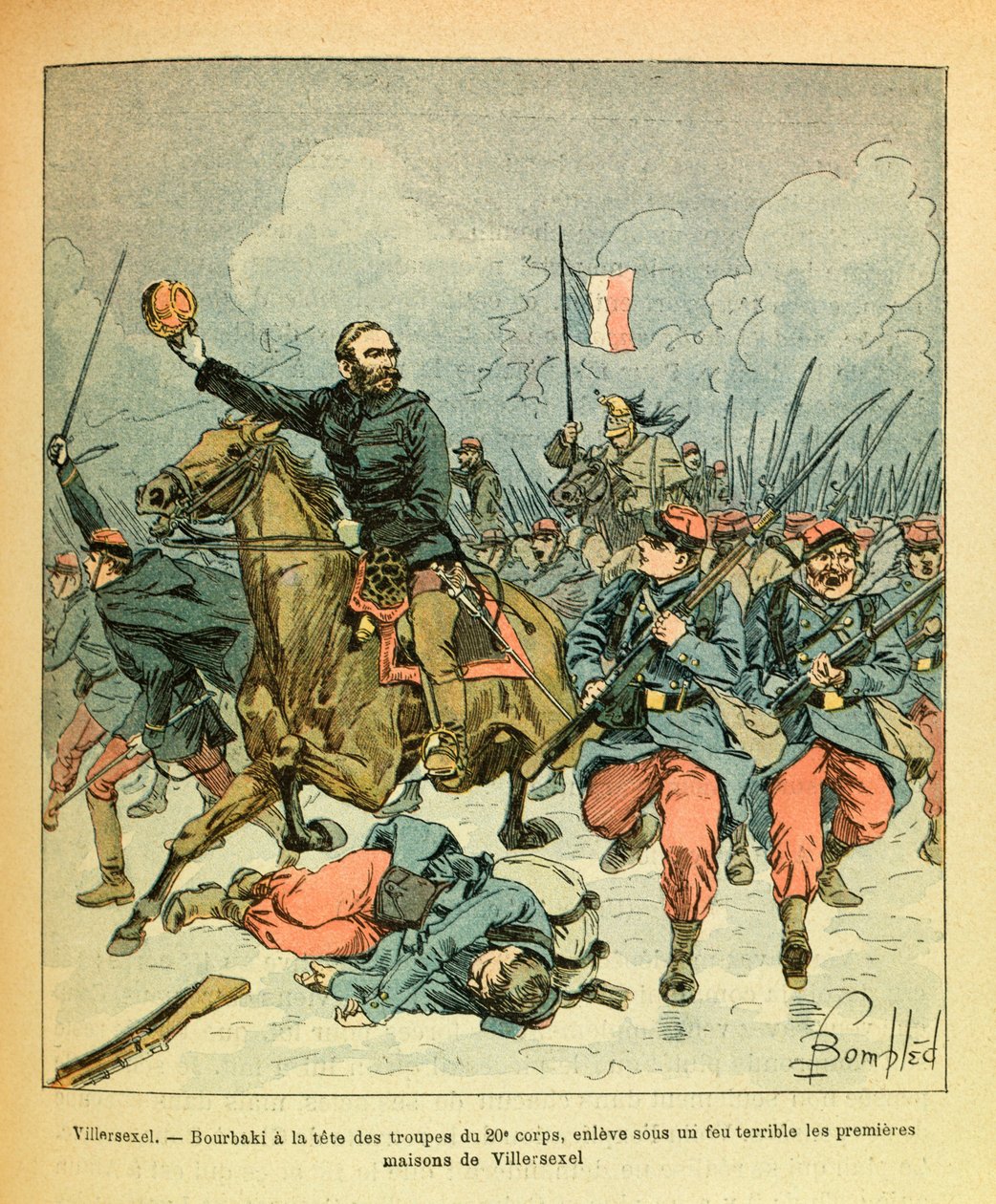 Eugene Sergeant keleti hadereje, Grenest néven, Louis Bombled (1862-1927) illusztrálásával (francia-német háború; hadjárat 1870-1871): 1871. január, Bourbaki tábornok a 20. hadtest csapatainak élén szörnyű tűz alatt a fenyők alkotó: Louis Charles Bombled