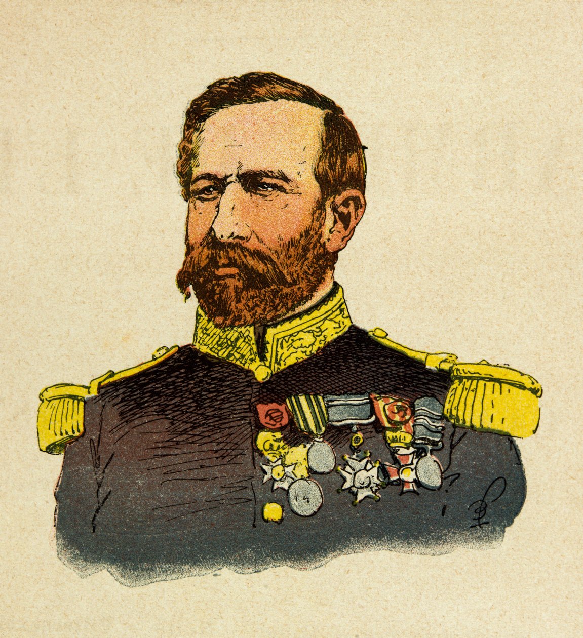 Eugene Sergeant keleti hadereje, Grenest néven, Louis Bombled (1862-1927) illusztrálásával (francia-német háború; 1870-1871 kampány): Bourbaki tábornok (1816-1897) portréja, Magángyűjtemény alkotó: Louis Charles Bombled