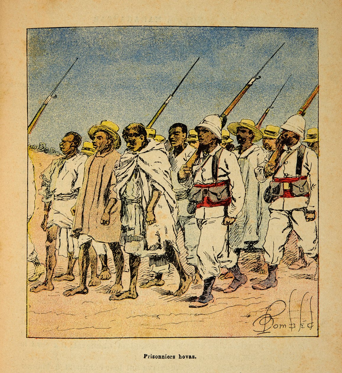 A madagaszkári háború – Az 1885–1895-ös francia expedíciók anekdotikus története, Henri Galli dit Galllichet (1854–1922), illusztrálta: Louis Bombled (1862–1927): Hovas rabok 1895-ben, Magángyűjtemény alkotó: Louis Charles Bombled