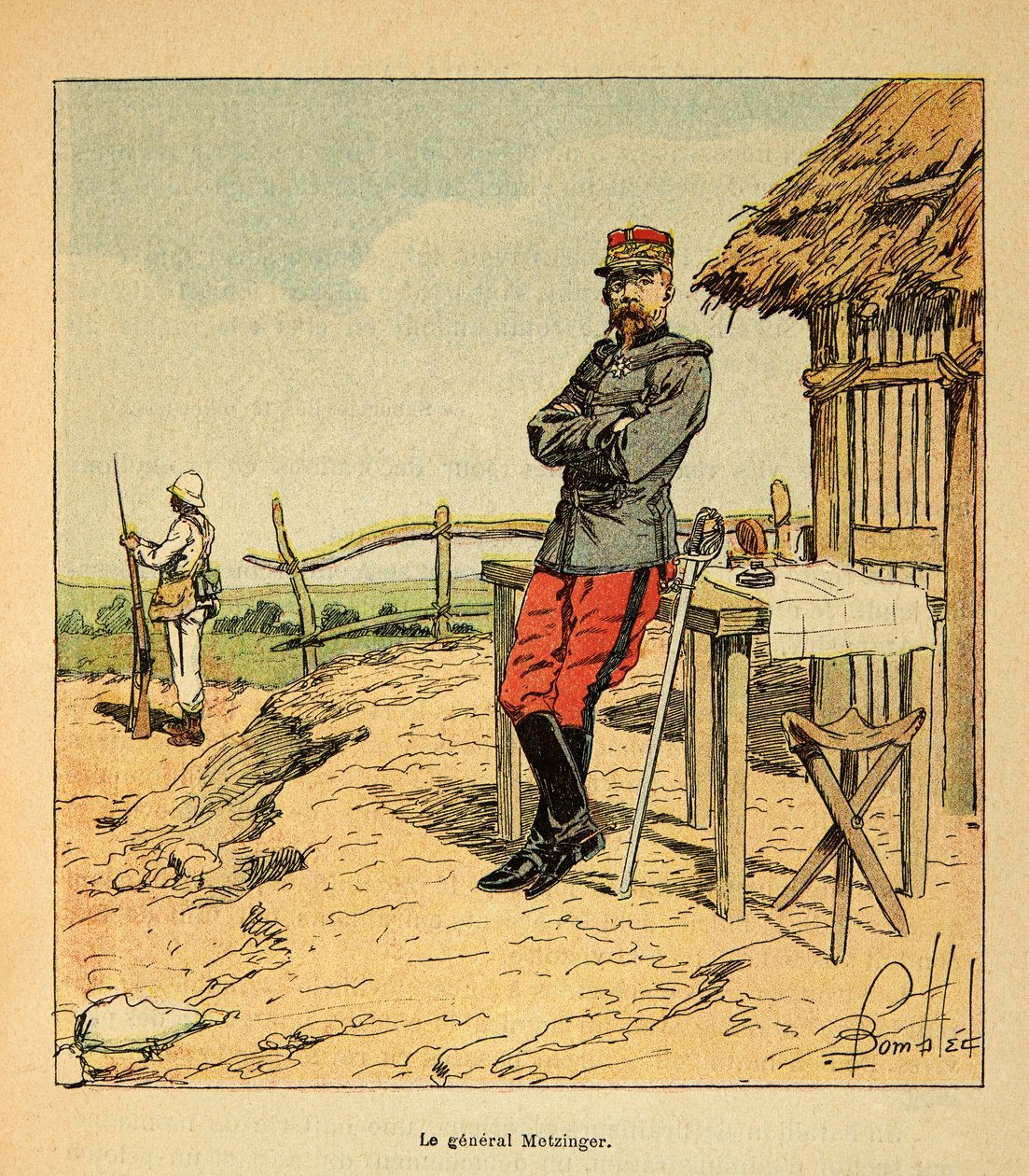 A madagaszkári háború – Az 1885-1895-ös francia expedíciók anekdotikus története, Henri Galli dit Galllichet (1854-1922), illusztrálta: Louis Bombled (1862-1927): Metzinger tábornok portréja Madagaszkáron 1895-ben, Magángyűjtemény alkotó: Louis Charles Bombled