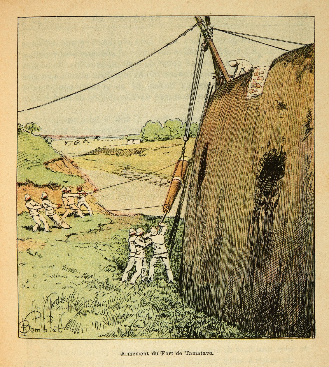 A madagaszkári háború – Az 1885–1895-ös francia expedíciók anekdotikus története, Henri Galli dit Galllichet (1854–1922), illusztrálta: Louis Bombled (1862–1927): A Tamatave erőd felfegyverzése francia csapatok által 1895-ben, Magángyűjtemény alkotó: Louis Charles Bombled
