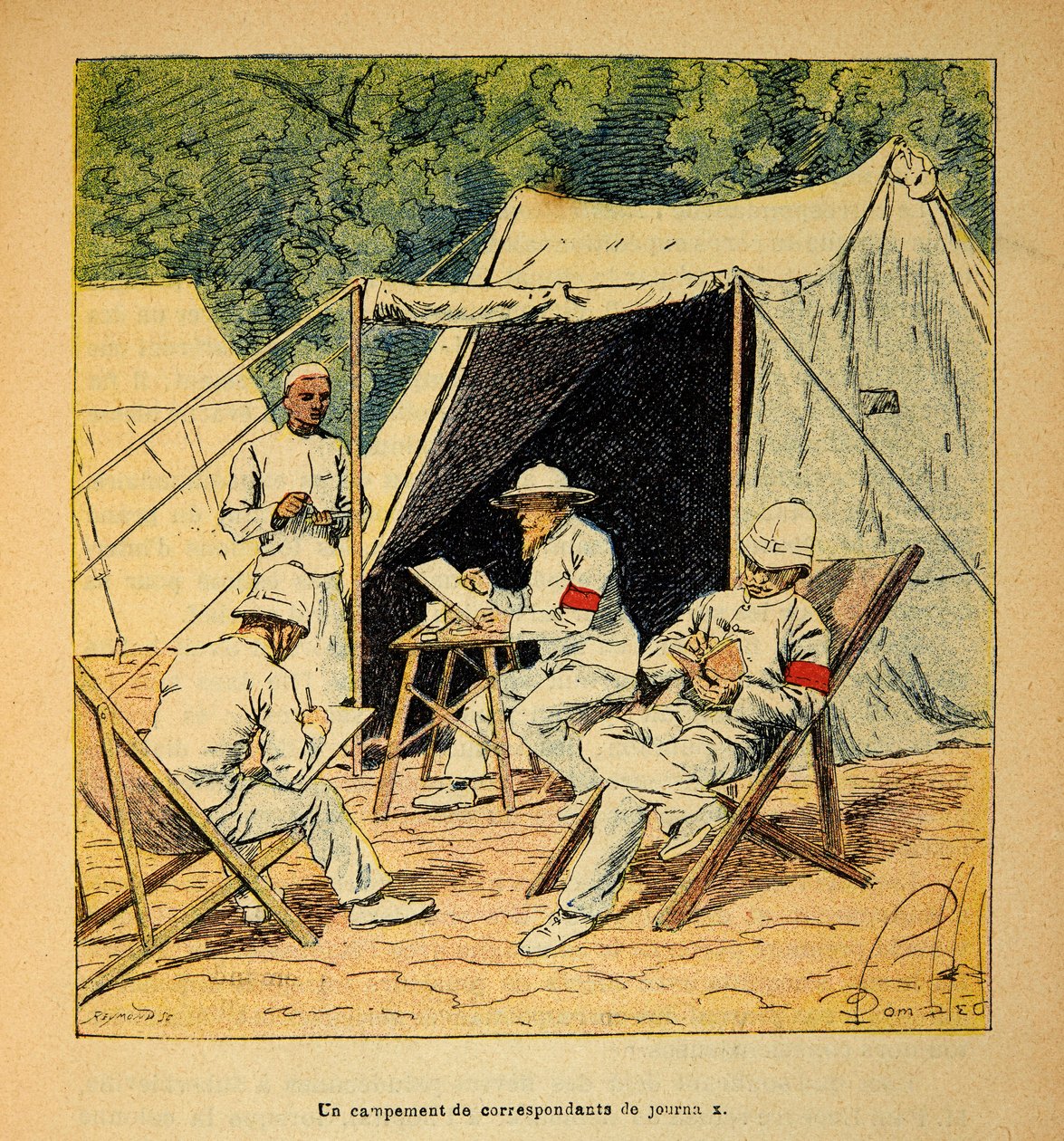 A madagaszkári háború – Az 1885-1895-ös francia expedíciók anekdotikus története, Henri Galli dit Galllichet (1854-1922), illusztrálta: Louis Bombled (1862-1927): Újságtudósítók tábora Madagaszkáron 1895-ben, Magángyűjtemény alkotó: Louis Charles Bombled