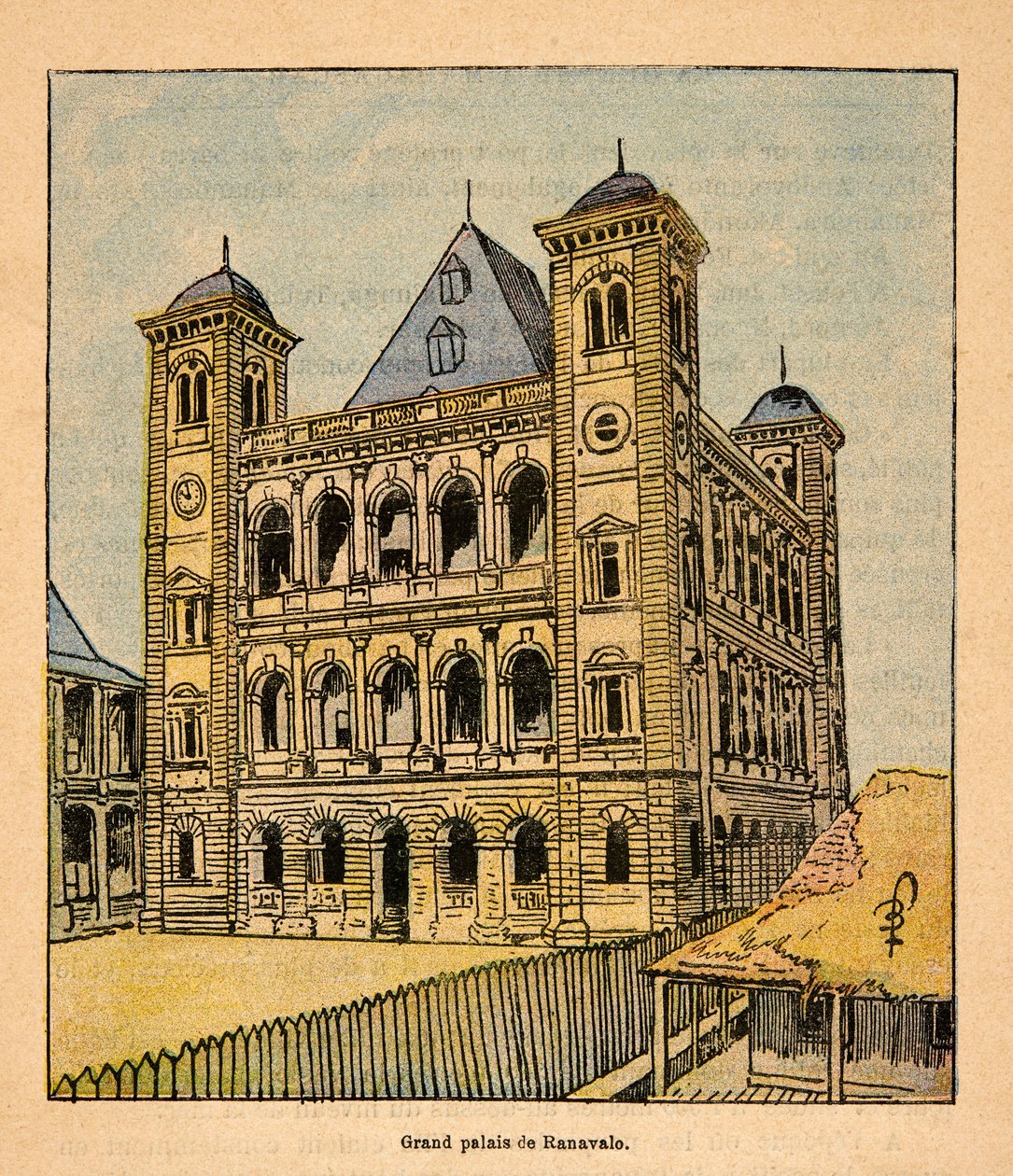 A madagaszkári háború – Az 1885-1895-ös francia expedíciók anekdotikus története, Henri Galli dit Galllichet (1854-1922), illusztrálta Louis Bombled (1862-1927): III. Ranavalona királynő nagy palotája Tananarive-ban, magángyűjtemény alkotó: Louis Charles Bombled