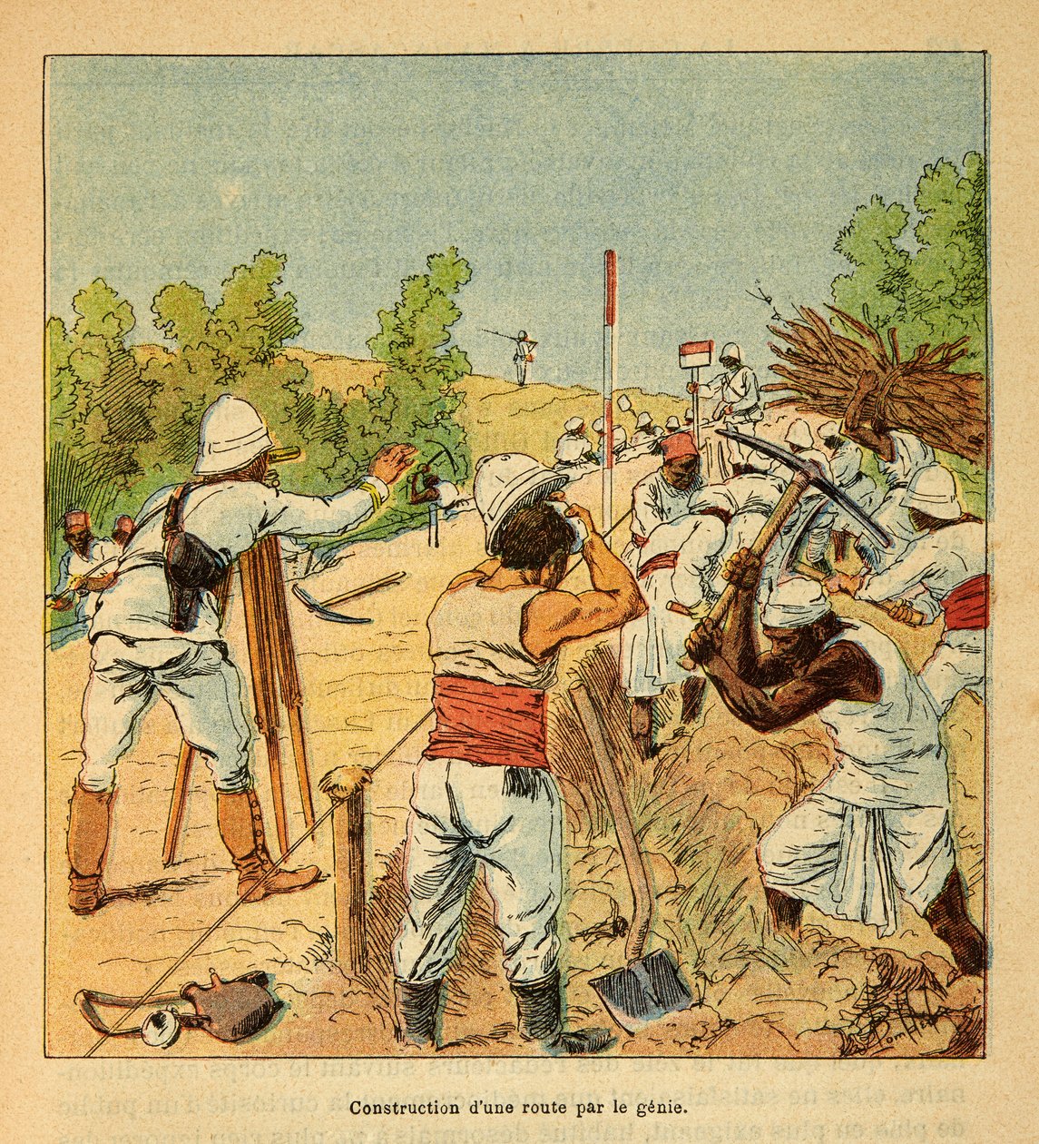 A madagaszkári háború - Az 1885-1895-ös francia expedíciók anekdotikus története Henri Galli dit Galllichet (1854-1922), illusztrálta Louis Bombled (1862-1927): Egy út építése Madagaszkáron Genie által 1895-ben, Magántulajdon. alkotó: Louis Charles Bombled