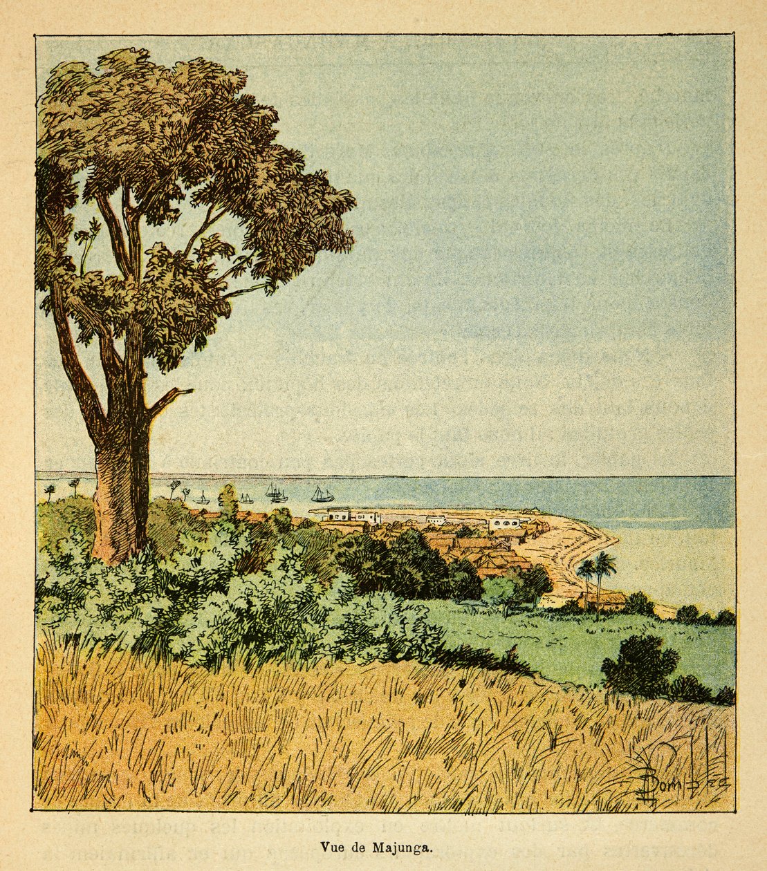 A madagaszkári háború – Az 1885-1895-ös francia expedíciók anekdotikus története, Henri Galli dit Galllichet (1854-1922), illusztrálta Louis Bombled (1862-1927): Majunga városának kilátása a 19. századi Siecle-nél, Magángyűjtemény alkotó: Louis Charles Bombled