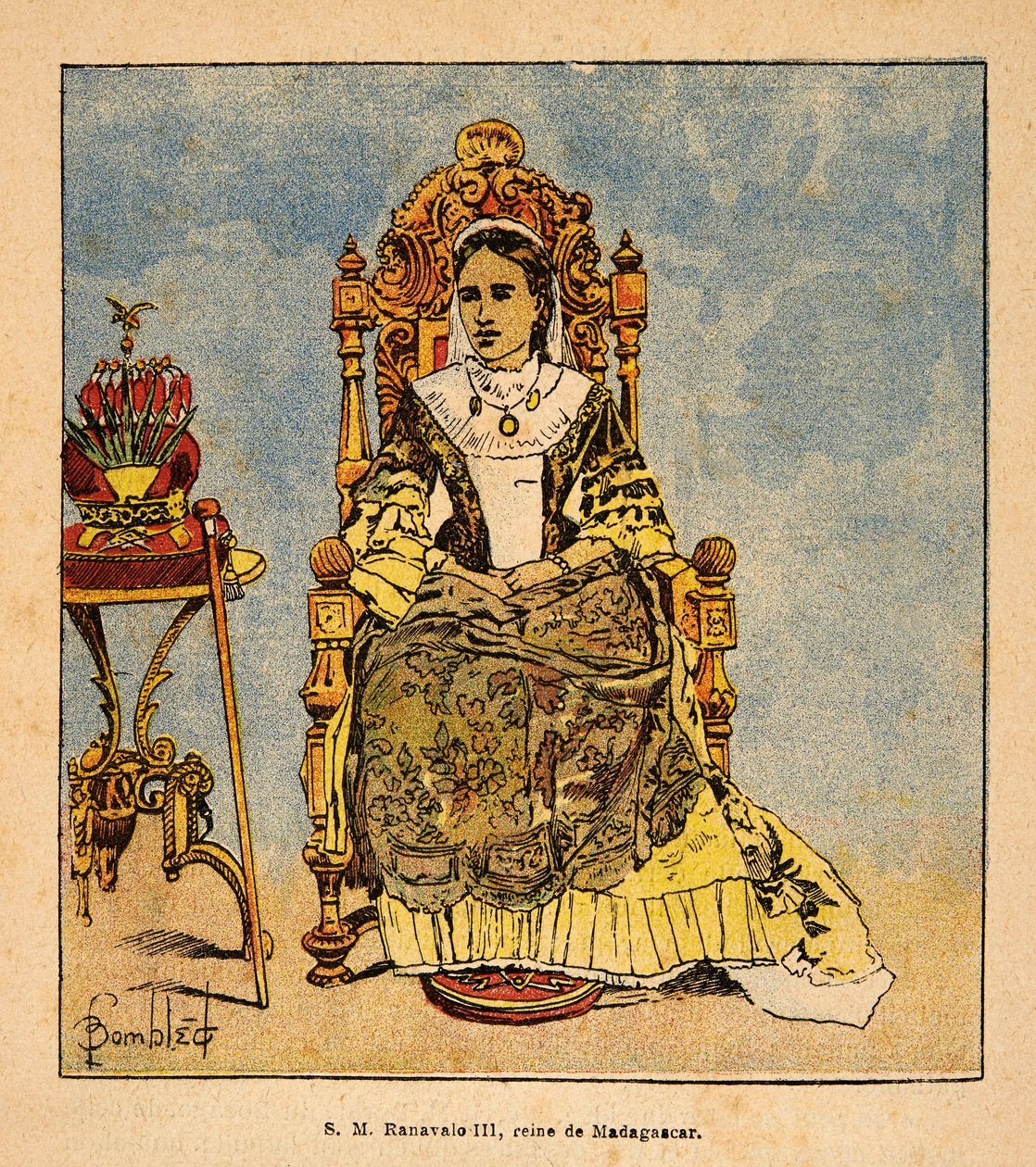 A madagaszkári háború - Az 1885-1895-ös francia expedíciók anekdotikus története Henri Galli dit Galllichet (1854-1922), illusztrálta Louis Bombled (1862-1927): Ranavalona III (1861-1917) madagaszkári királynő portréja, magángyűjtemény. alkotó: Louis Charles Bombled